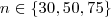 $n\in\{30, 50, 75\}$